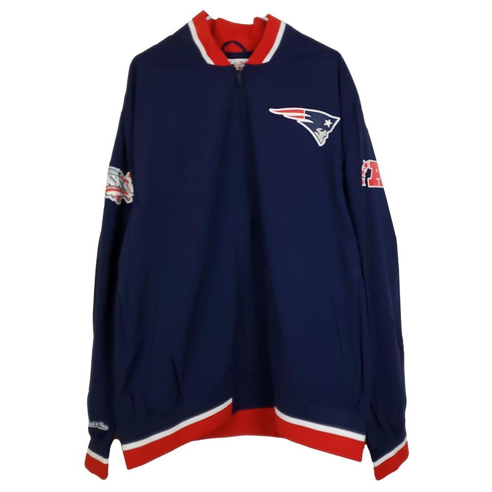 New England Patriots Mitchell & Ness NFL 2XL XXL Warm Up Jacket Navy Red NWT